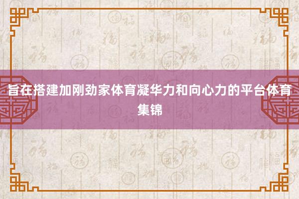 旨在搭建加刚劲家体育凝华力和向心力的平台体育集锦